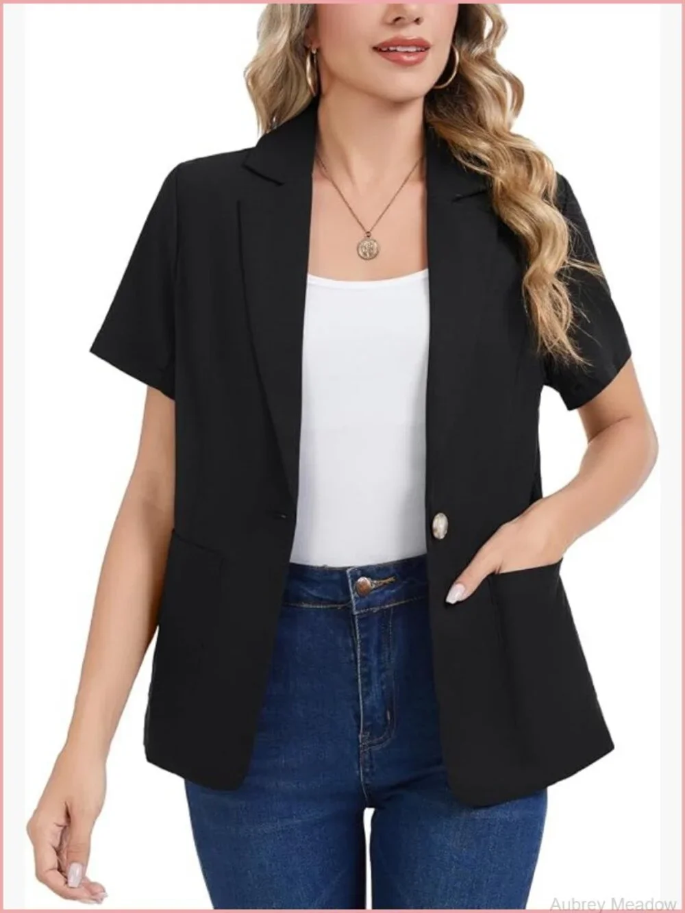 Cotton Linen Blazer Short Sleeve Notch Lapel One Button Work Office